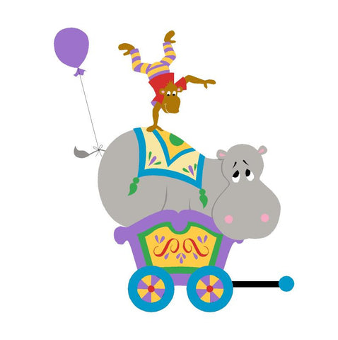 Hippo & Monkey Circus Car Paint-by-Number Wall Mural